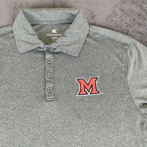 Miami Ohio Redhawks Polo Shirt Colosseum Athletics Gray Short Sleeve Men Medium Cover