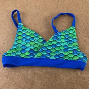Fin Fun Girls Size Medium Aussie Green Blue Reversible Bikini Top New - Picture 1 of 3