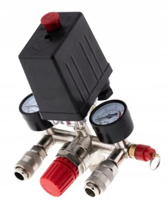 Kompressorschalter Druckschalter mit Manometern Regelventil Regler 230V 1 x 1/2" - Bild 1 von 8