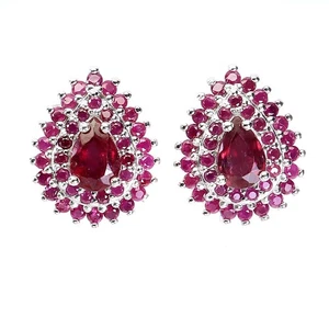 925 Sterling Silver Earrings Pear Ruby 6x4mm Natural Gemstone Jewelry - Picture 1 of 14