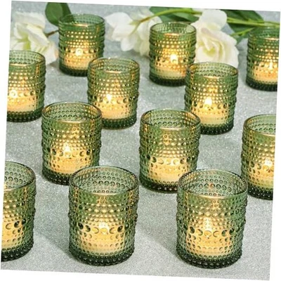 24 Pcs Votive Candle Holders Glass Holders Bulk for Table Centerpiece, Green - Image 1 of 4