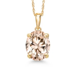 2.00 Ct Oval Peach Morganite 14K Yellow Gold Pendant with Chain - Picture 1 of 6