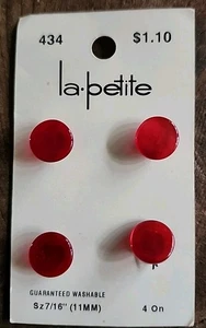 Vintage La Petite 4 Red Shank Buttons on card Size 7/16" 11mm - Picture 1 of 4
