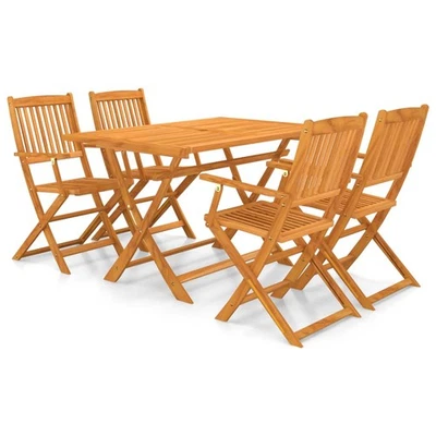 Dining Set 5pc Solid Acacia Wood Brown 120x70x74cm Folding Outdoor withArmrests - Image 1 of 4