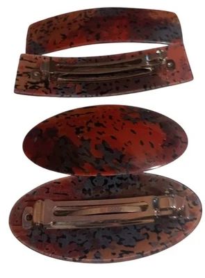 Lot of 4 Vtg Made In France Hair Barrettes Acetate Red Tortoise Shell Rectg/Oval - Image 1 of 4