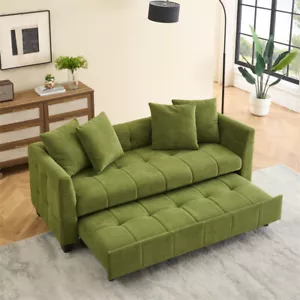 3-Seat Reversible Folding Sofa Pull Out Couch Bed with 4 Matching Cushions-Green - Picture 1 of 13