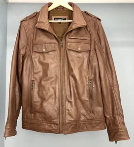Black Rivet Women's Leather Jacket Medium Brown Moto Biker Zippered Biker - Picture 1 of 6