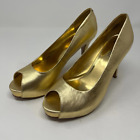 Nine West Metallic Gold Peep-Toe Heels Size 8