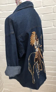 Womens Vintage Denim Shirt M L XL oversized Western Horse Beaded Bloggers Fav - Picture 1 of 8