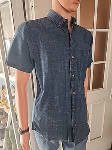 Camisa Globo Abotonada Hombres L Azul con Lunares Grises Mangas Cortas Estampado Completo - Imagen 1 de 13