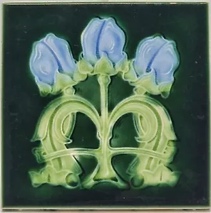 Art Nouveau Fireplace Green Majolica Tile Floral Design T & R Boote 1907 AE9 - Picture 1 of 3