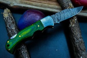 AB Knives Custom Handmade Damascus Steel Blade Folding Knife PakkaWood Handle752