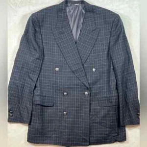 Canali EU50 US 40R Silk Wool Blend Double Breasted Windowpane Classic Blazer EUC - Picture 1 of 16