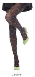 NEW Vintage Dolci Calze Caroline Black Floral Pantyhose Made In Italy Size Med - Picture 1 of 7