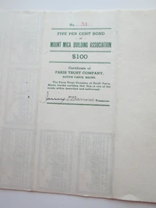(1) DEC. 15, 1921 MOUNT MICA BUILDING ASSOCIATION, MAINE, 5% BOND $100.00 NO. 32 - Picture 1 of 7