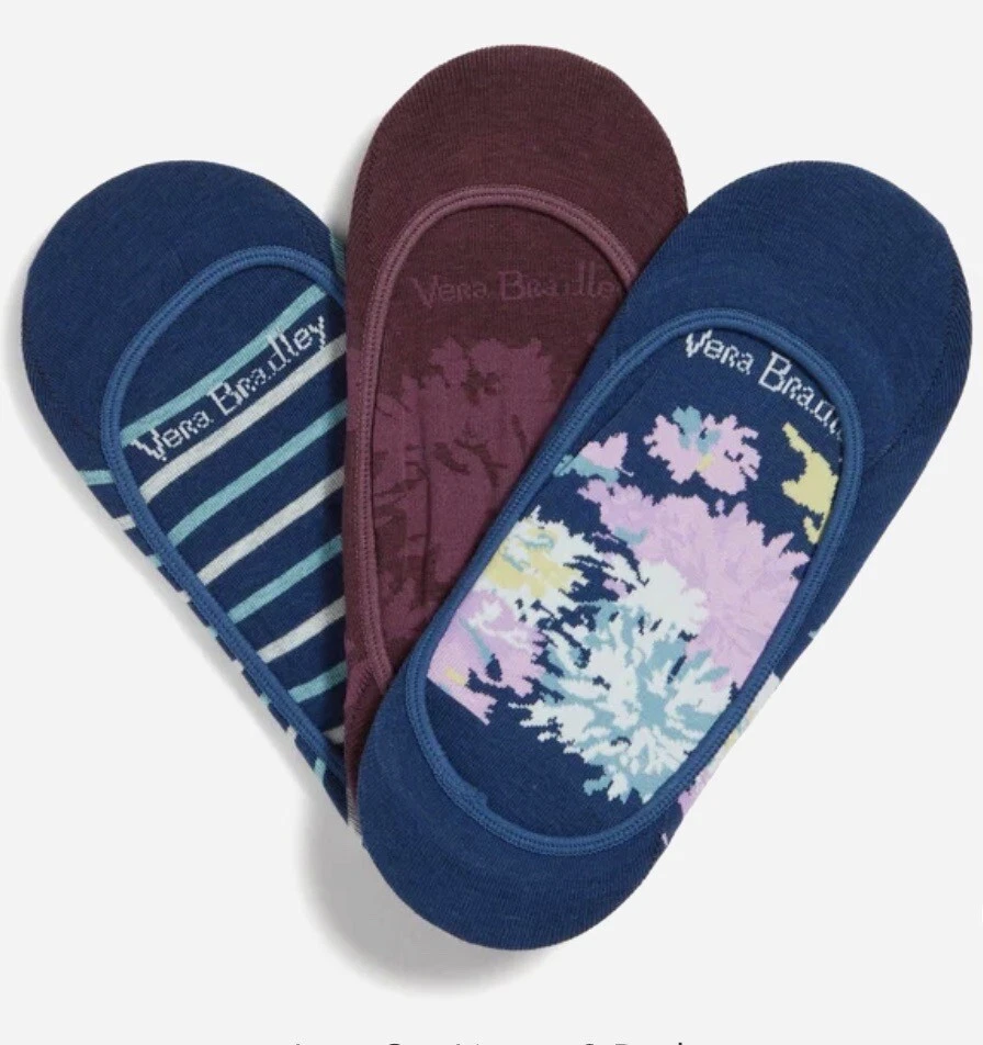 NUEVO CON ETIQUETAS CALCETINES VERA BRADLEY FORROS CORTE BAJO NO-SHOW NO-SHOW PAQUETE DE 3 Chrysanthemum Crush Foto 1 de 1