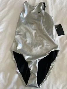 NIKE Flash Bonded Cut Out Silver 1 pc Swim Suit NEW Womens Size Large - Picture 1 of 12