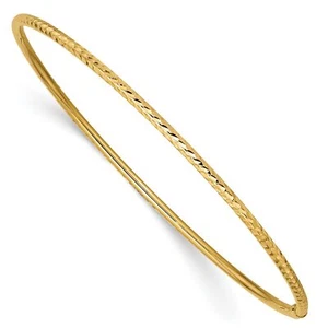 14k Yellow Gold 2mm Diamond-Cut Tube Slip-on Bangle Bracelet - Picture 1 of 7