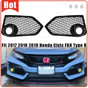 Fit 2017-2021 Honda Civic Type R FK8 Black Mesh Front Fog Light Cover Bezel Pair - Picture 1 of 9