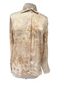 Vintage Starington 100% Silk Womens Safari Tiger Print Button-Up Blouse Size 12 - Picture 1 of 7