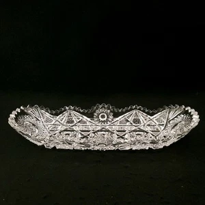 Antique ABP American Brilliant Period Cut Crystal Boat Bowl Tray - Picture 1 of 12