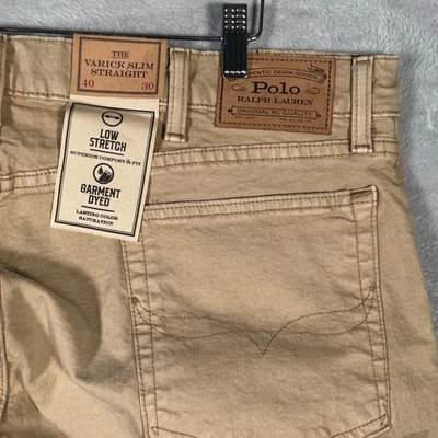 Ralph Lauren Varick Slim Straight Jeans Mens 40x30 Tan Stretch Garment Dyed Pant - Image 1 of 4