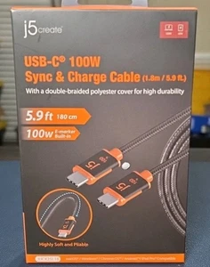 Cable de sincronización y carga j5 CREATE USB C 100W 1,8 m 5,9 pies  - Imagen 1 de 1
