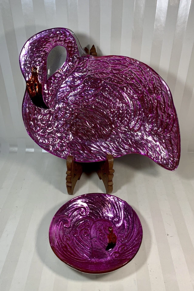 Juego de platos y cuencos de vidrio LSArts de dos piezas rosa metálico flamenco chip & Dip Foto 1 de 4