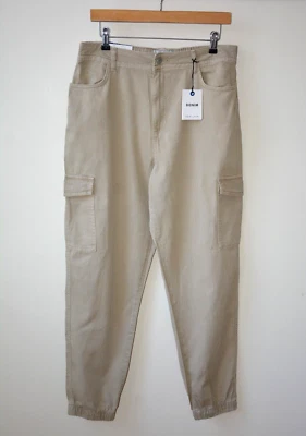 EX NEW LOOK STONE DENIM CUFFED HEM POCKET COTTON CARGO TROUSER SIZE 10 LEFT - Image 1 of 4