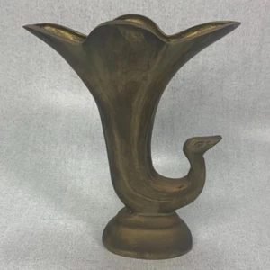 Vintage Solid Brass Peacock Bird Flower Vase 7.5" Tall Made in Korea - Picture 1 of 11