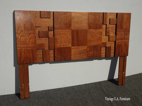 Paul Evans Style Brutalist Staccato Mid Century Headboard Bed Frame by Lane Cover