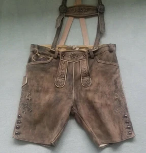 Pantalones de cuero trajes para hombre pantalones de cuero tradicional + tirantes de cuero de ciervo marrón Maddox - Imagen 1 de 6