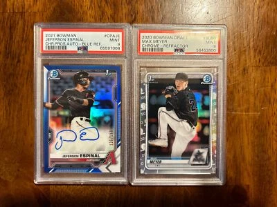 (2) 2020-21 Bowman Chrome 1st Prospect Auto Blue Refractor & Refractor PSA 9 MLB - Image 1 of 4