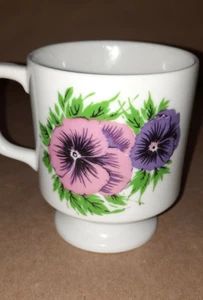 Taza de café retro vintage rosa y púrpura flor - Imagen 1 de 9