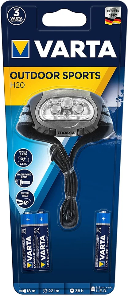 1x VARTA Exterior SPORTS H20 Linterna Luz Frontal Con 4 High-End Leds 17631 - Imagen 1 de 1