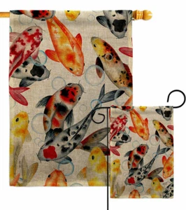 Koi Water Burlap Garden Flag Animals Sea Creature Decorative Yard House Banner - Picture 1 of 19
