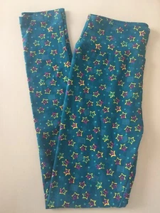 Lularoe Teal Green Leggings Yellow Purple Stars Super Soft One Size - Picture 1 of 7