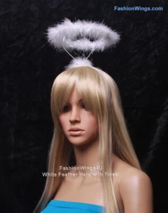 FashionWings (TM) White Marabou Feather w/Tinsel Angel Halo for adults children - Picture 1 of 4