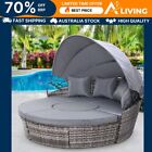 Outdoor Rattan Lounge Set Wicker Patio Sofa Day Bed Uv Resistant Canopy Grey