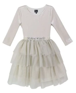 Pink & Violet OYSTER Girls' Velvet Bodice Jewel Trim Tiered Skirt Dress, 8 - Picture 1 of 2