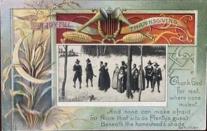 c.1909 “A Joyfull Thanksgiving” & Poem by Whittier, Inset Scene of Pilgrims - Bild 1 von 2