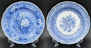 Pair Spode Plates Blue Room "Botanical" & "Byron" Engraved Copper Print, 10.5" - Picture 1 of 13