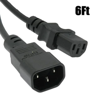 Cable/cable adaptador de corriente de 6 ft 3 clavijas hembra a macho IEC-320 C13 a C14 125V 10A - Imagen 1 de 3