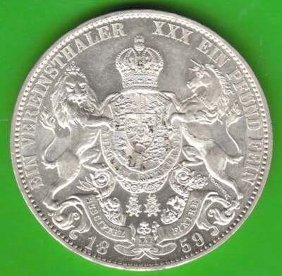 Coin Taler Silver Hannover Vereinstaler 1859 Well Preserved nswleipzig - Image 1 of 3