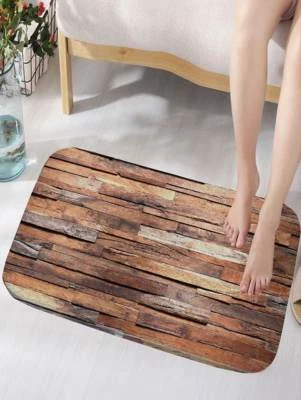 Alfombra de baño antideslizante para inodoro inodoro con patrón de madera desigual color marrón Foto 1 de 2