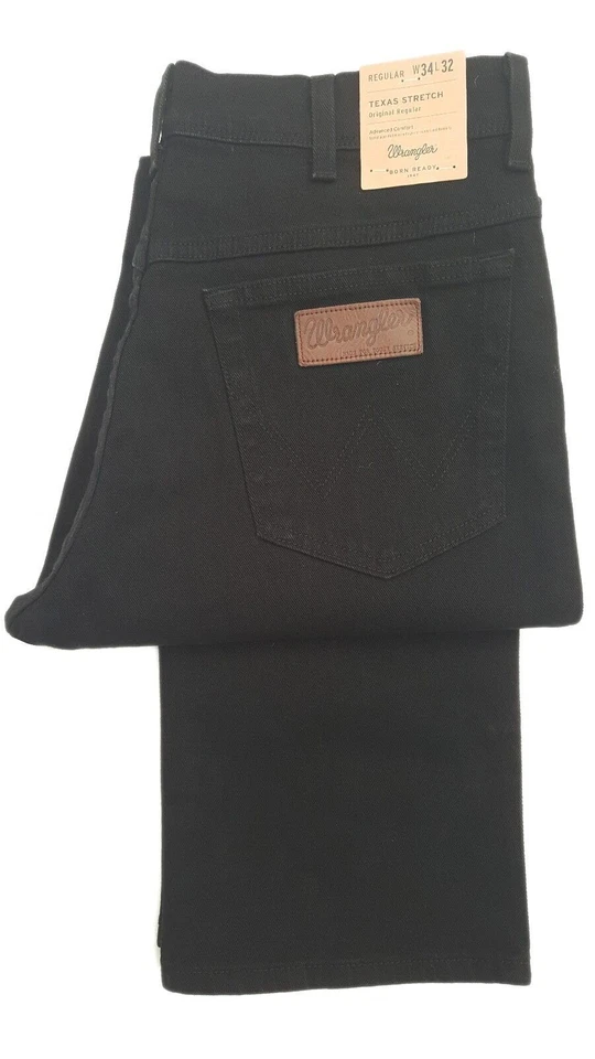 PARA HOMBRES WRANGLER TEXAS REGULAR FIT PIERNA RECTA ELÁSTICO JEAN CREMALLERA MOSCA - NEGRO DENIM Foto 1 de 1