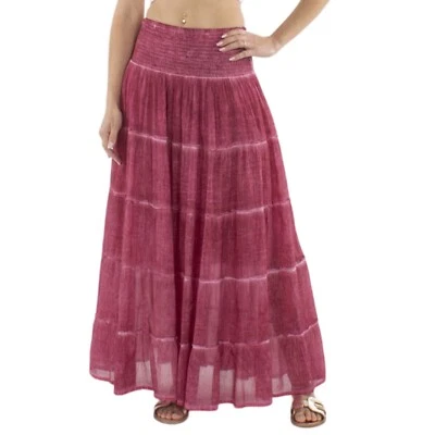 Damen Maxirock mit Tie-Dye-Effekt, Hohe Taille, Elastischer Bund, Boho-Stil, Ros - Bild 1 von 3