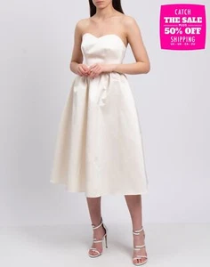 RRP€495 P.A.R.O.S.H. Satin A-Line Dress Size M Ivory Lined Pockets Made in Italy - Imagen 1 de 12