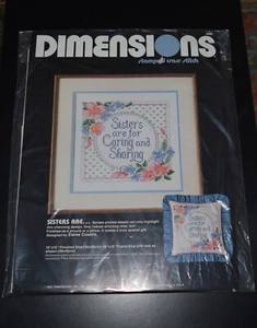 Kit de punto de cruz estampado Dimensions 3050 hermanas son 12x12 floral vintage 1985 - Imagen 1 de 2