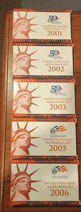 LOT: Five U.S. Silver Proof Sets 2001, 2002, 2003,2005,2006 w/COAS and OGP - Picture 1 of 11